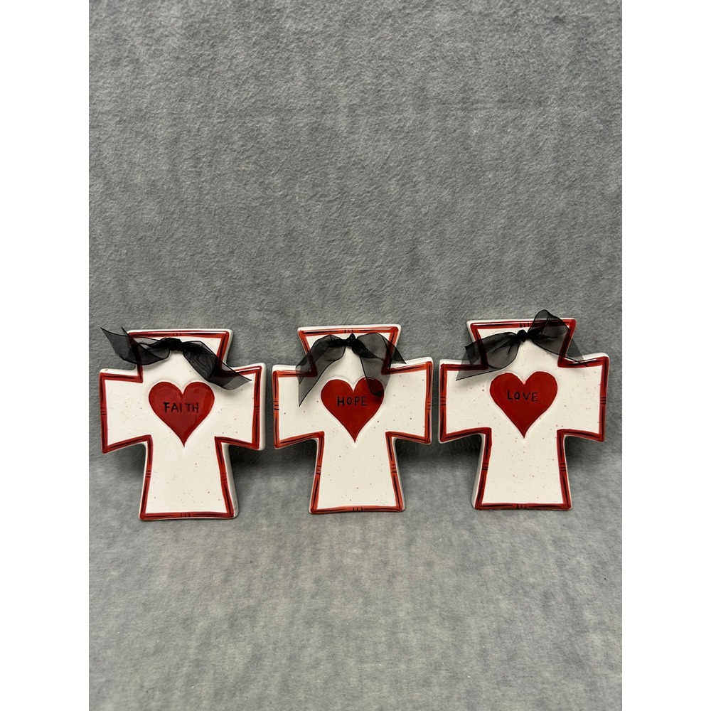Brownlow Sentiment Cross White Red Jennifer Auvermann Faith Hope Love Set of‎ 3